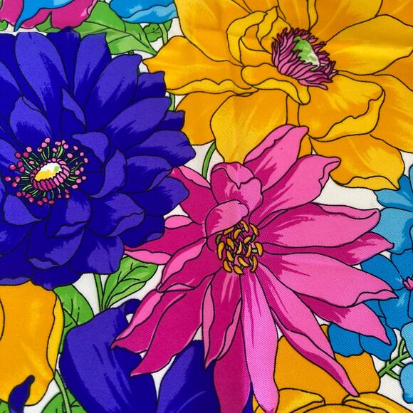 DIOR Silk Scarf Floral Print 34" x 34" Blue White - Picture 6 of 14